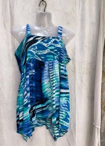 868. Abstract Blue &amp; Teal Print Top