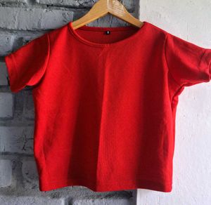 Crop Top Combo:  Graphic Tee + Plain Red Cro