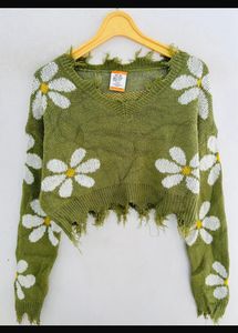 Distressed Daisy Print Sweater