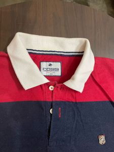 Red &amp; Navy Striped Polo Shirt