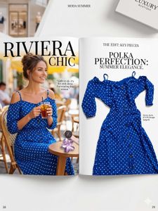 evergreen Blue Polka Dot Cold Shoulder Dress