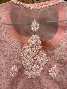 Peach Chikankari Short Kurti