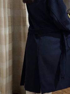 Classic Navy Wool Blend Belted Coat