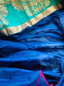 Blue &amp; Green Peacock Saree