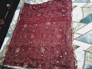 Maroon Embroidered Sari with Mirror Work