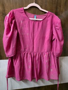 Beautiful Pink Kurti with Silver Print
