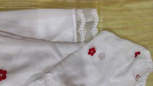 White Kurta /kurti / anarkali with Red Floral Embr
