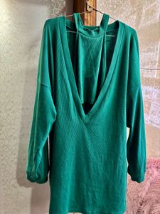 Emerald Green V-Neck Dress