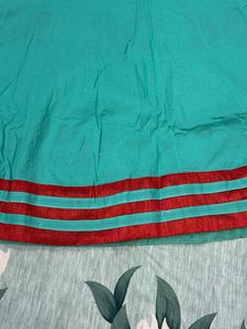 Turquoise &amp; Red Embroidered Anarkali Gown
