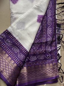 Elegant White &amp; Purple Saree