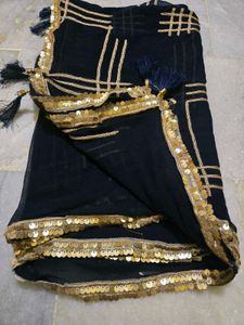 Blue Dupatta with Gold Sequins &amp; Tassels