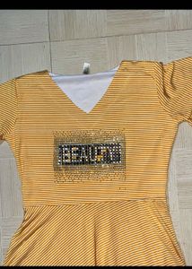 🚨SALE🚨Yellow Striped V-Neck Dress with "BEAUTY"