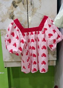 Cute Pink Heart Print Top