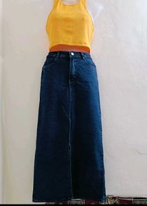 Denim Maxi Skirt with Slit