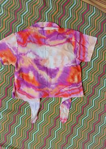 Vibrant Tie-Dye Tie-Front Blouse