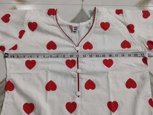 White Kurta Set with Red Hearts