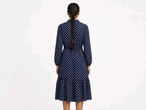 Navy Blue Polka Dot Midi Dress