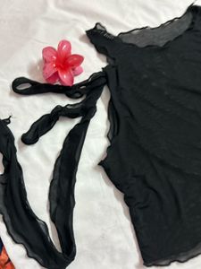 Sheer Black Tie-Up Top