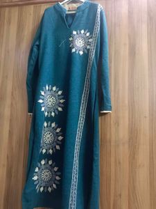 Woolen Teal Embroidered Longline Tunic