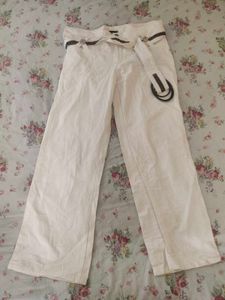 Imported White Pants With Belt