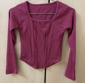 Maroon Ribbed Fitted Top 🤎