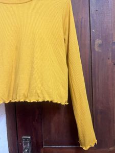 Yellow Cropped Long Sleeve Top