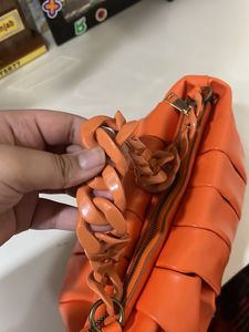 Chic Orange Ruched Hobo Bag