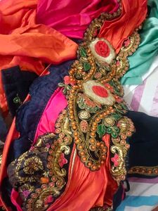 Vibrant Orange Saree with Intricate Embroidery