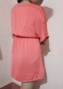 Coral Kaftan Top with Embellished Neckline
