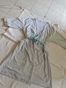 Cozy Grey Robe with Blue Trim