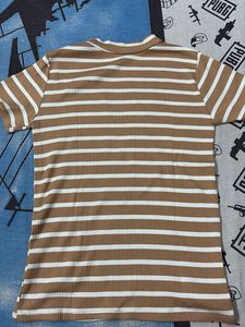 Brown &amp; White Striped Ribbed Top