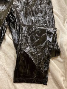 Gloss Black Crushed Leather Pants
