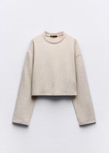 Zara Cream Cable Knit Cropped Sweater