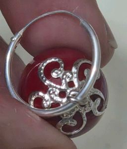 Burgundy Ball Hoop Earrings 925 silver
