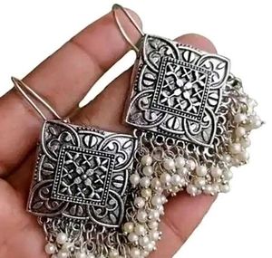 Oxidised Silver Dangle Earrings with Pearls