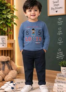 Cute Boys Blue Graphic T-Shirt & Navy Pants Set