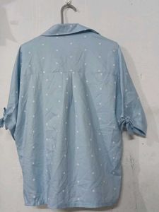Light Blue Polka Dot Button-Up Shirt
