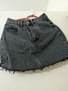 Distressed Gray Denim Mini Skirt