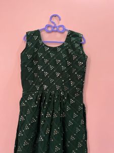 Elegant Green Mirror Work Kurti.