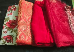 4 Red & Pink Colour Unstitched Blouse Piece