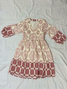 New Pink &amp; White Print Casual Dress