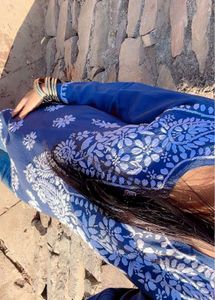 Real chickenkari Blue Embroidered Kurti Top
