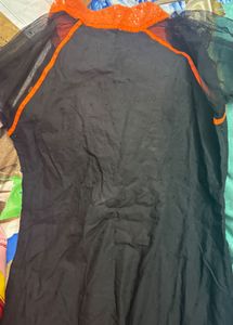 Black Kurta with Orange Neckline