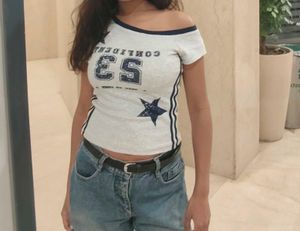 Cute Off-Shoulder Graphic Tee