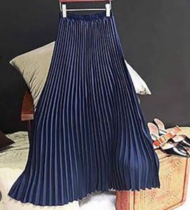 Navy Pleated Midi Skirt