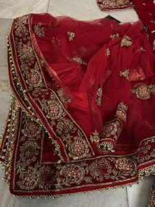 Red Velvet Embroidered Lehenga