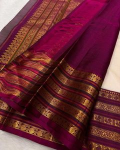 Elegant White &amp; Purple Saree
