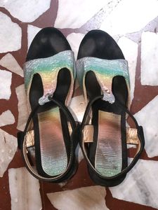 Sparkly Rainbow Wedge Sandals
