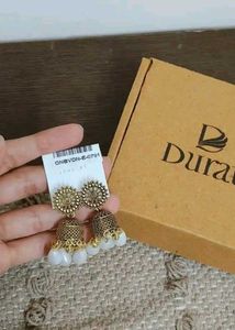Boho Jhumka Earrings with White Beads
