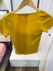 SSS Yellow Ribbed Square Neck Top